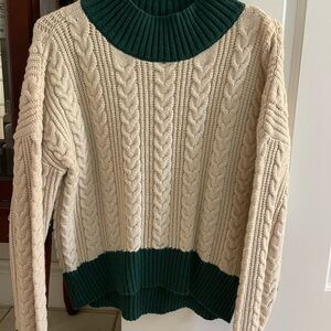 Green and Cream Cable Knit Sweater